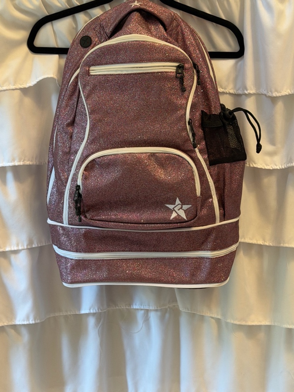 Sparkle Star Glitter Backpack in Pink with White Trim